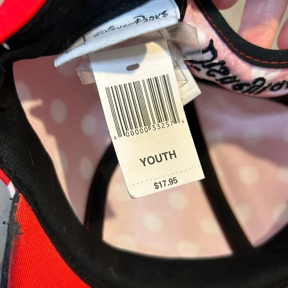 Disney Parks Minnie Mouse Girls Baseball Cap Hat with Ears & Bow Youth SnapBack